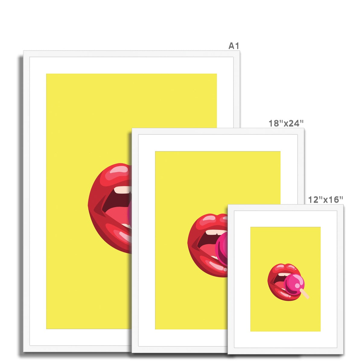 Lollipop Lips yellow Framed & Mounted Print