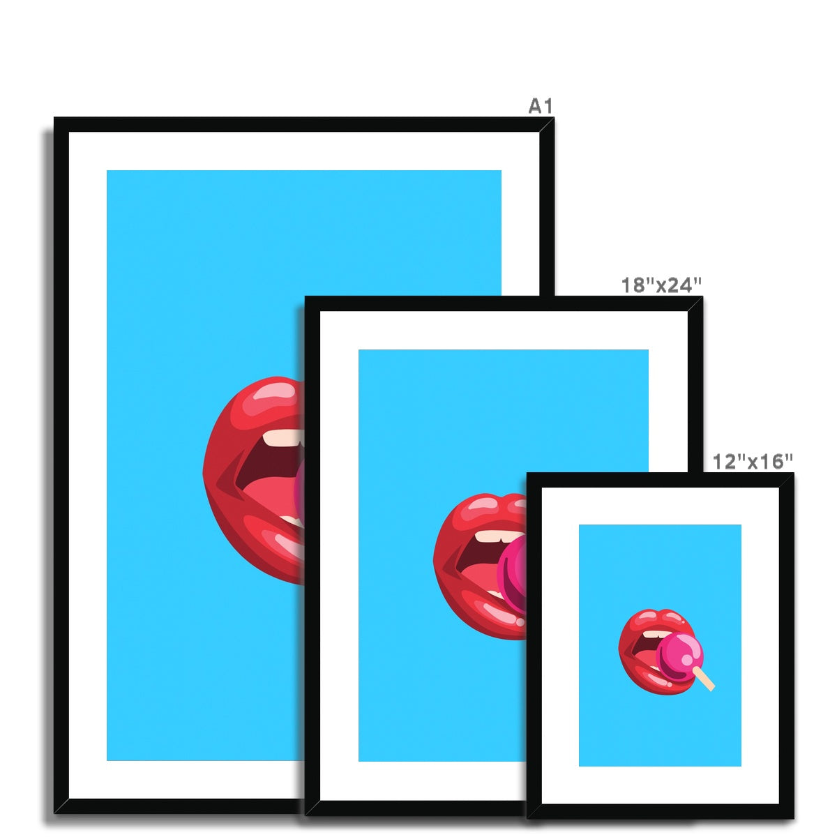 Lollipop Lips Blue Framed & Mounted Print