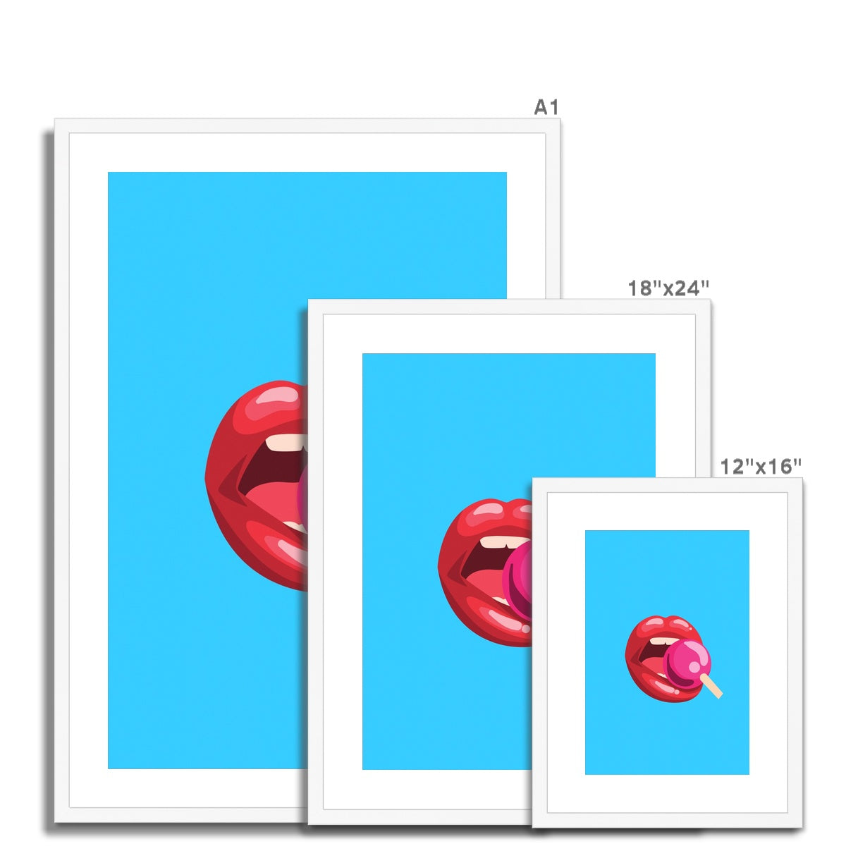 Lollipop Lips Blue Framed & Mounted Print
