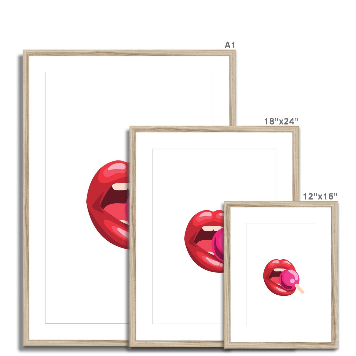 Lollipop Lips White Framed & Mounted Print