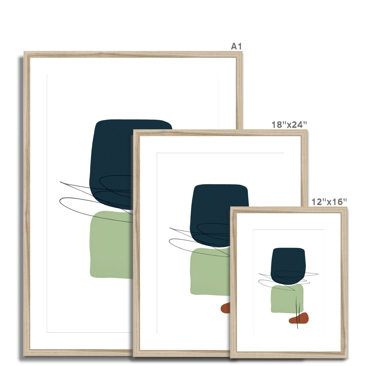 Soft Abstract Shapes Teal & Lime Green Framed & Mounted Print
