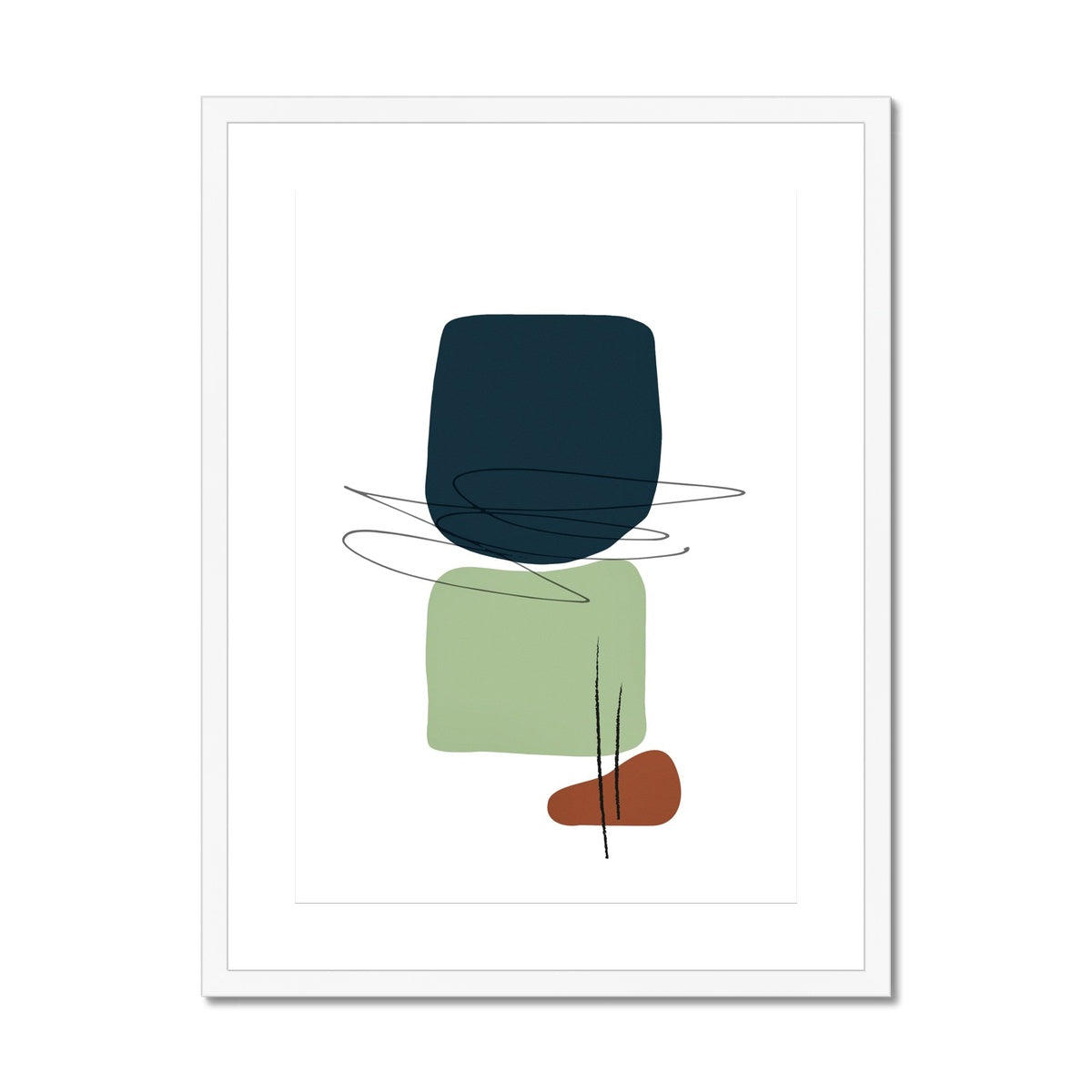 Soft Abstract Shapes Teal & Lime Green Framed & Mounted Print
