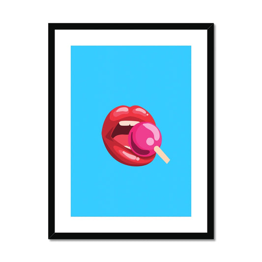 Lollipop Lips Blue Framed & Mounted Print