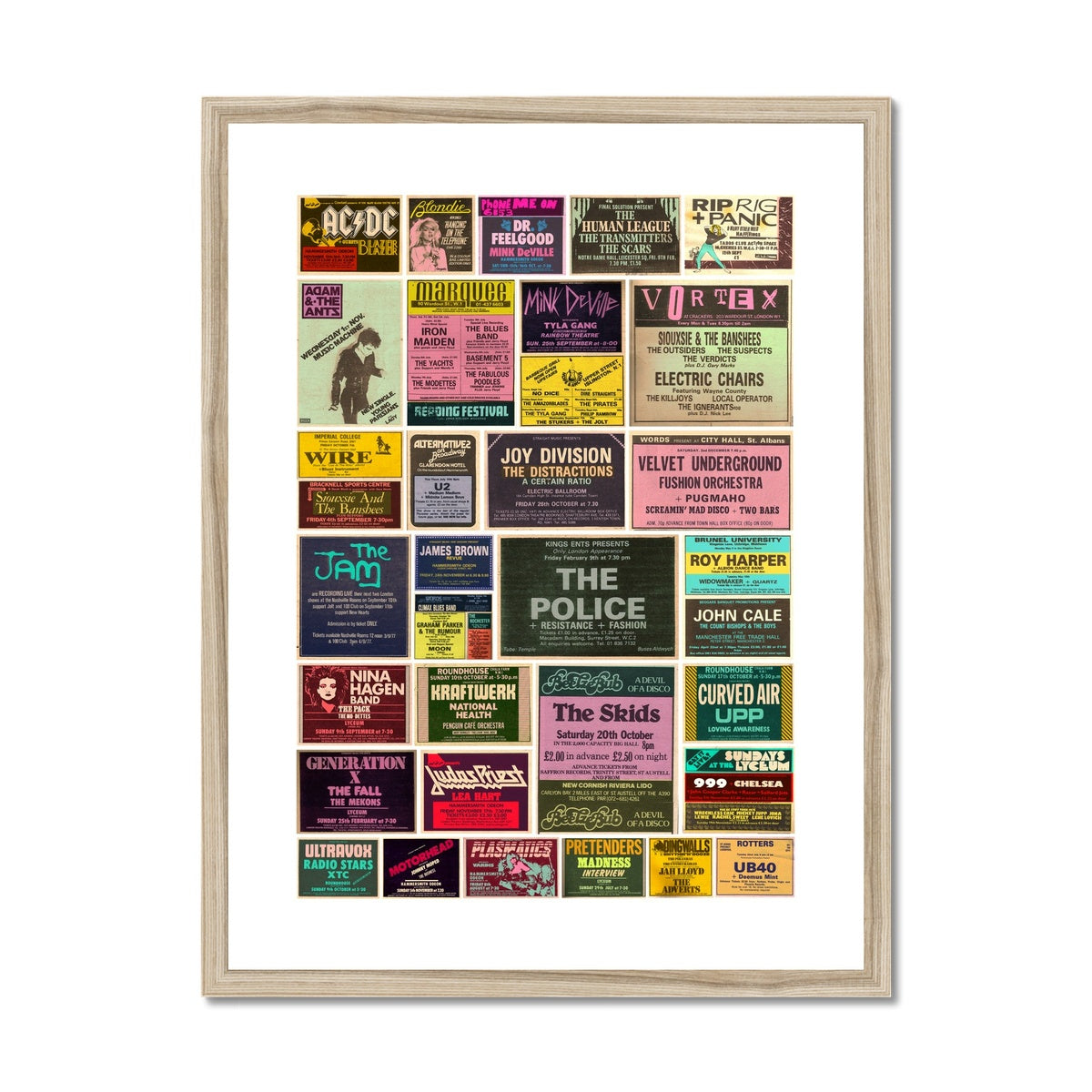 Gig ads from the 70s Framed & Mounted Print