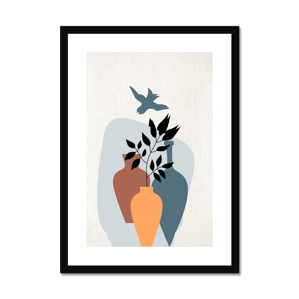 Vases and Bird Framed & Mounted Print