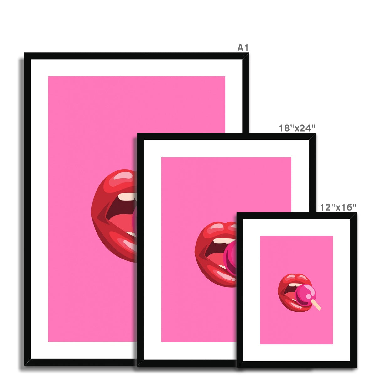 Lollipop Lips Pink Framed & Mounted Print