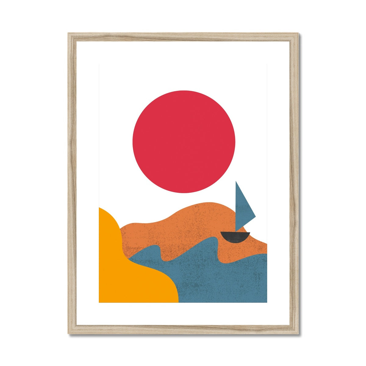 Red Sun & Boat Framed & Mounted Print