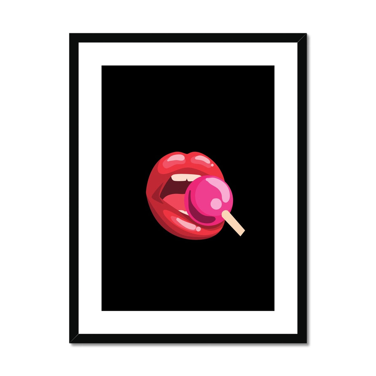 Lollipop Lips Black Framed & Mounted Print