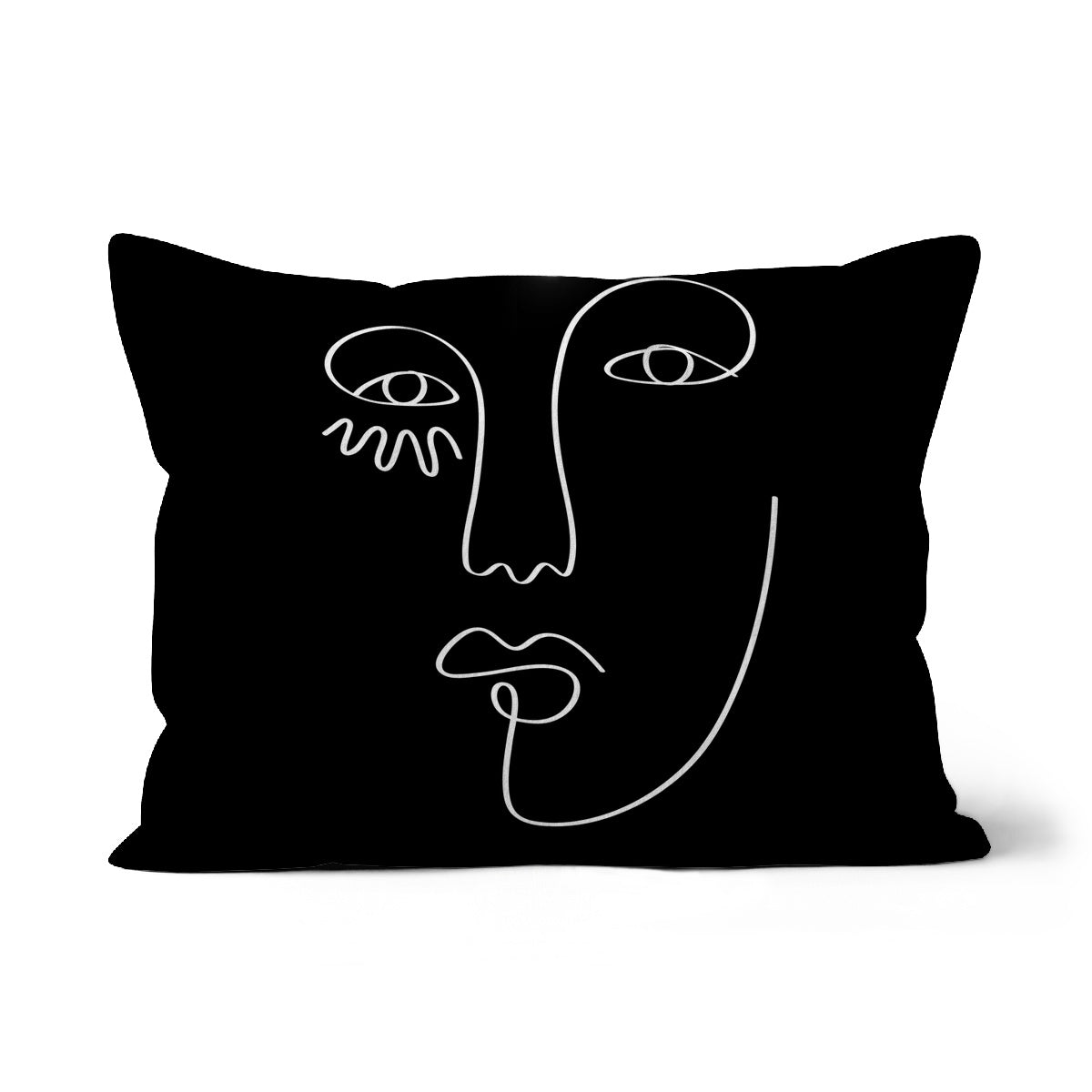 Abstract Face Line Art On Black Cushion