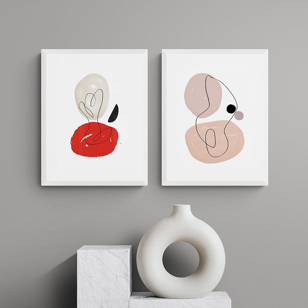 Soft Abstract Shapes Red & Beige Framed & Mounted Print