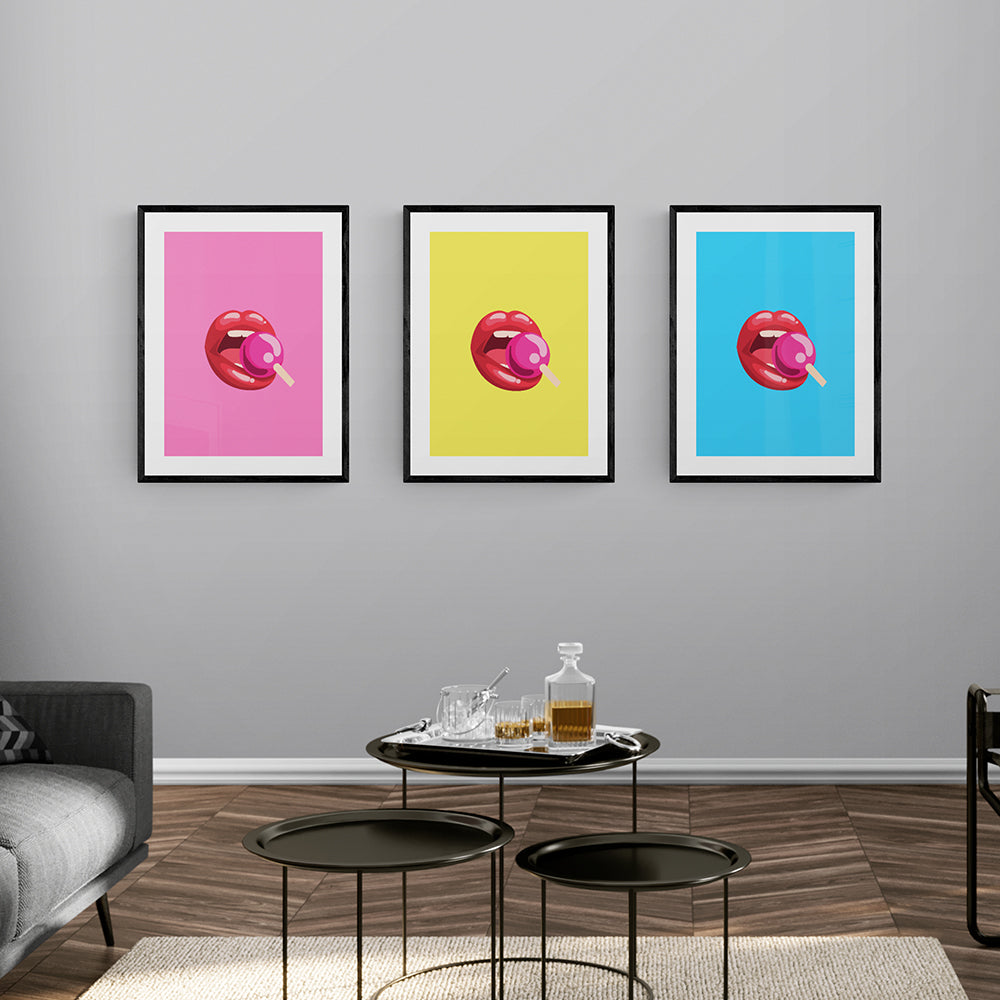 Lollipop Lips Blue Framed & Mounted Print