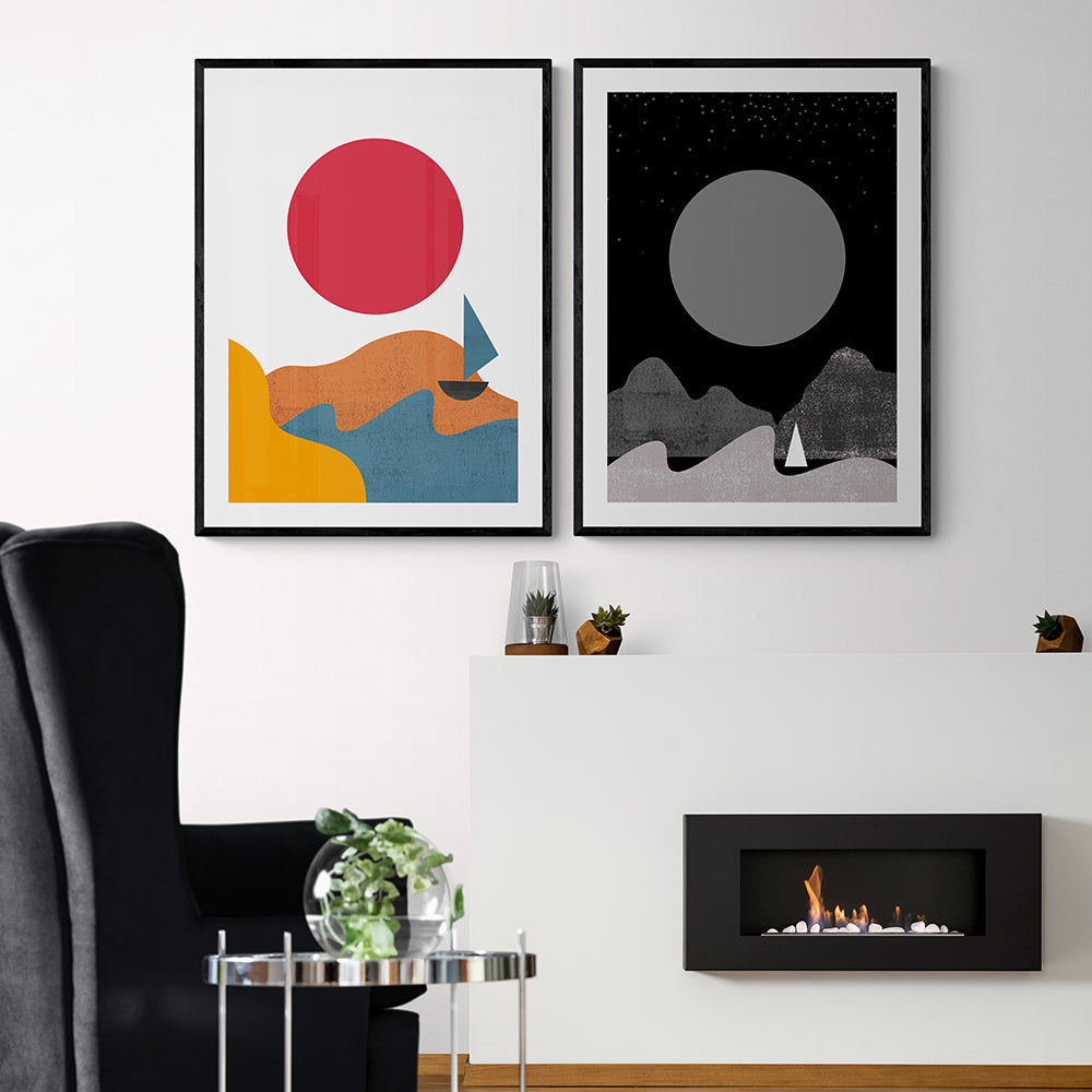 Moon & Yacht Framed & Mounted Print