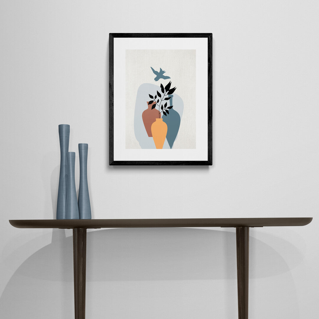 Vases and Bird Framed & Mounted Print