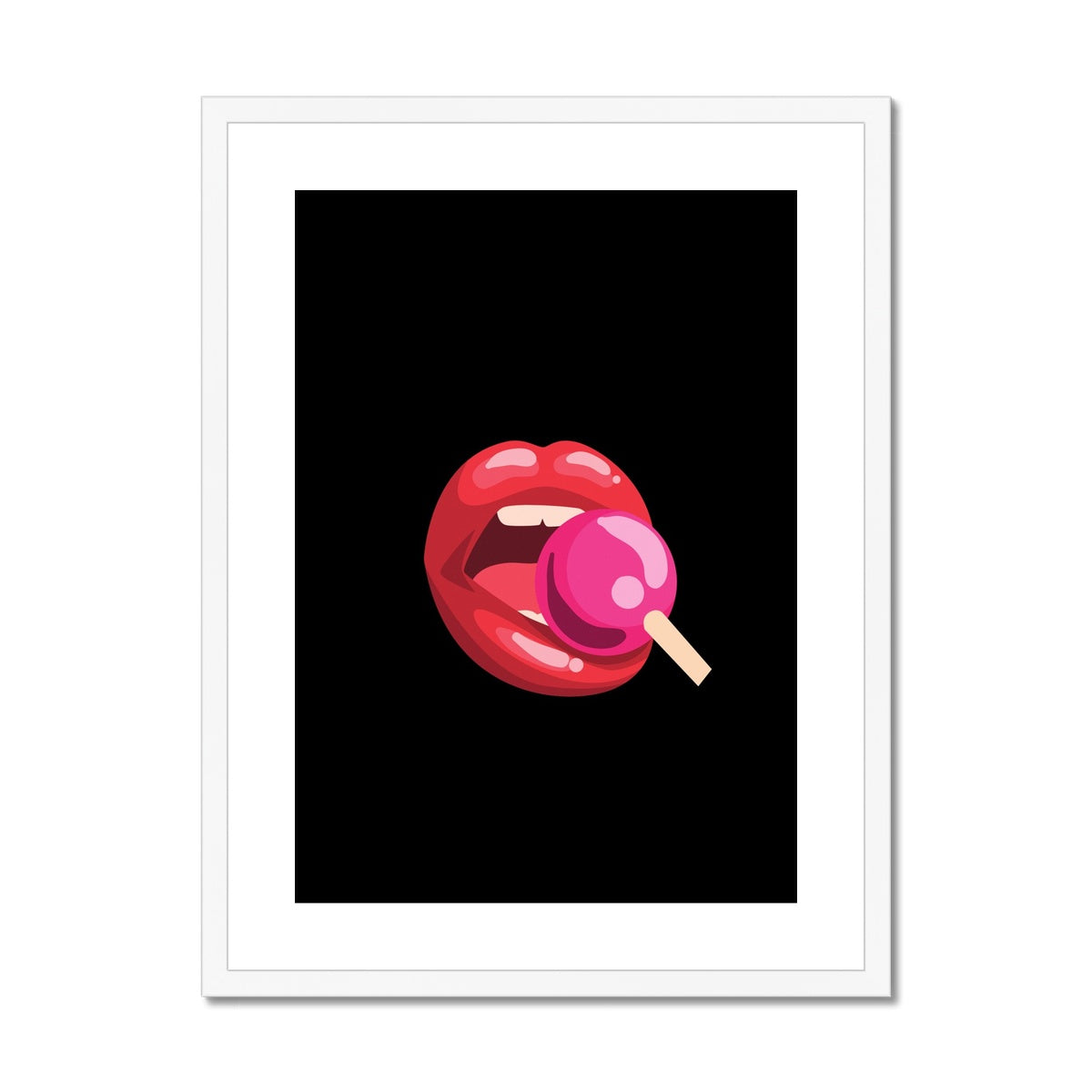 Lollipop Lips Black Framed & Mounted Print