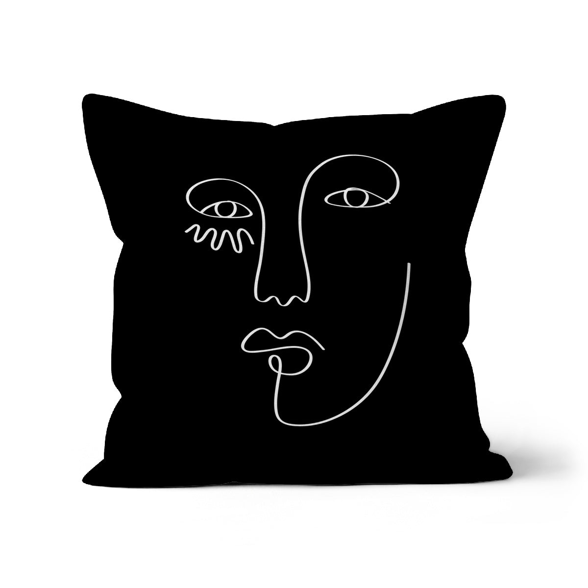 Abstract Face Line Art On Black Cushion